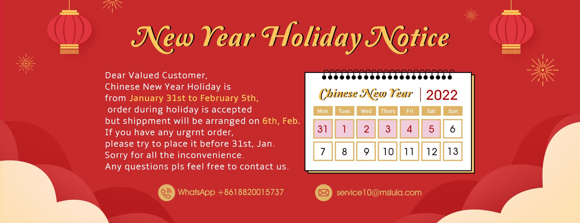 New Year Holiday Notice