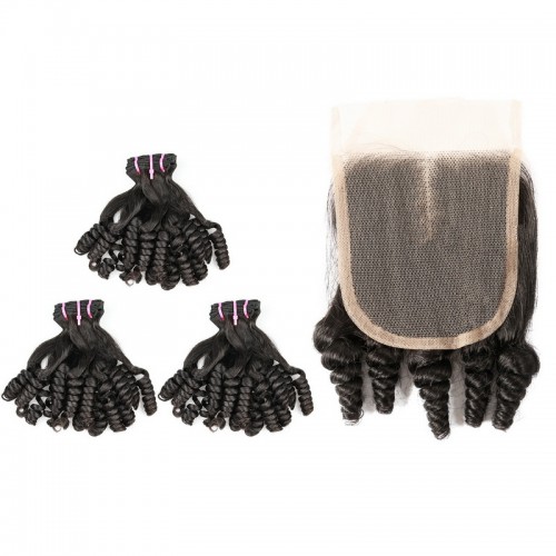 Double Drawn Flower Curly Virgin Human Hair Bundles With 4x4 Lace Closure | Human Hair Wig | Lace Front