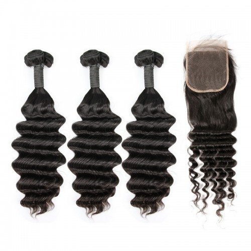 Loose Deep Wave Double Drawn Virgin Human Hair Bundles With 4x4 Lace Closure | Human Hair Wig | Lace Front