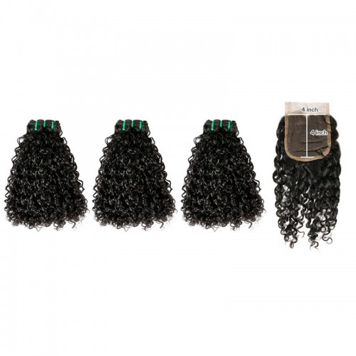 Double Drawn Curly (Pissy A) Virgin Human Hair Bundles With 4x4 Lace Closure | Human Hair Wig | Lace Front