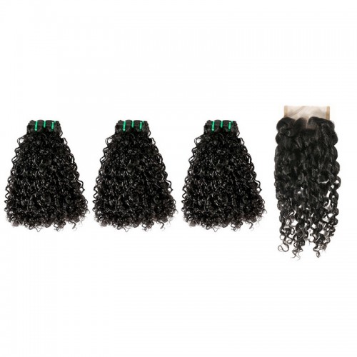 Double Drawn Curly (Pissy A) Virgin Human Hair Bundles With 4x4 Lace Closure | Human Hair Wig | Lace Front