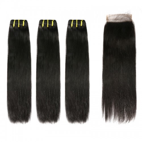 Double Drawn Virgin Human Hair Straight Bundles With 4x4 Lace Closure | Human Hair Wig | Lace Front