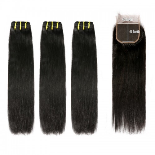Double Drawn Virgin Human Hair Straight Bundles With 4x4 Lace Closure | Human Hair Wig | Lace Front