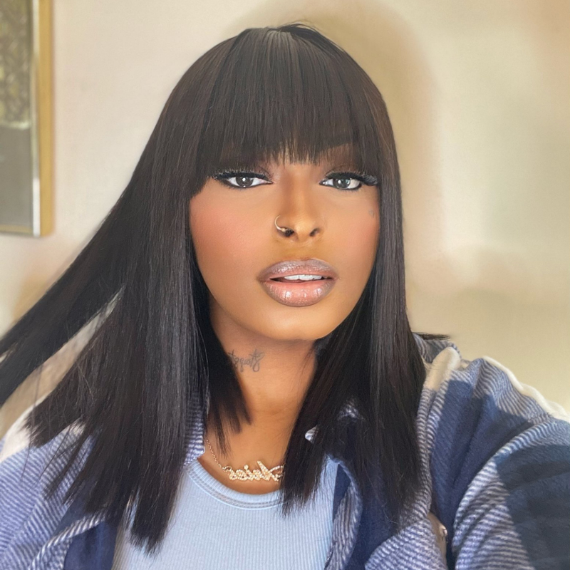 Brazilian Hair Double Drawn Straight Bob Wig With Bang 