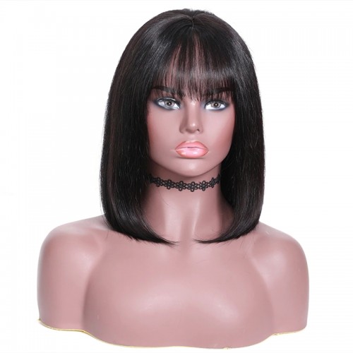 Brazilian Hair Double Drawn Straight Bob Wig With Bang  | Human Hair Wig | Lace Front