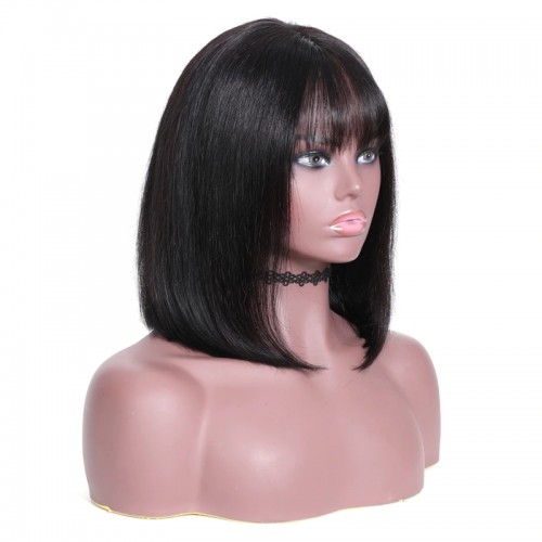 Brazilian Hair Double Drawn Straight Bob Wig With Bang  | Human Hair Wig | Lace Front