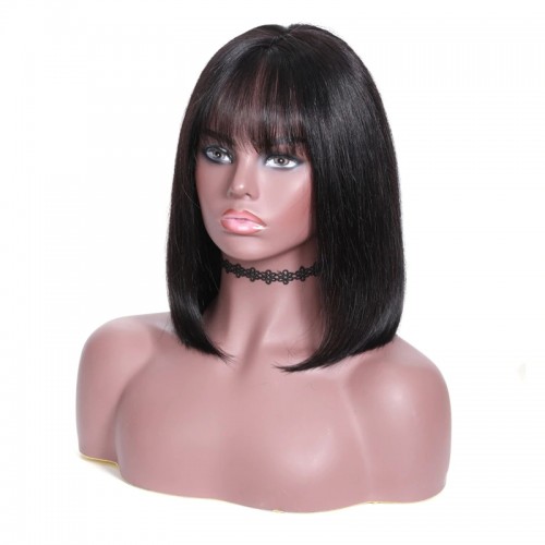 Brazilian Hair Double Drawn Straight Bob Wig With Bang  | Human Hair Wig | Lace Front