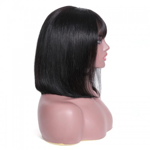 Brazilian Hair Double Drawn Straight Bob Wig With Bang  | Human Hair Wig | Lace Front
