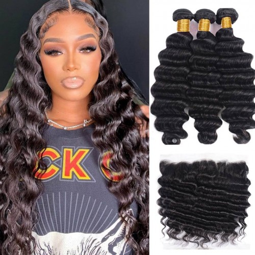 Virgin Loose Deep Hair Bundles With 13x4 Transparent/HD Lace Frontal Closure | Human Hair Wig | Lace Front