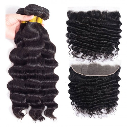 Virgin Loose Deep Hair Bundles With 13x4 Transparent/HD Lace Frontal Closure | Human Hair Wig | Lace Front