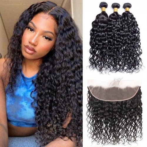 Virgin Water Wave Hair Bundles With 13x4 Transparent/HD Lace Frontal Closure | Human Hair Wig | Lace Front
