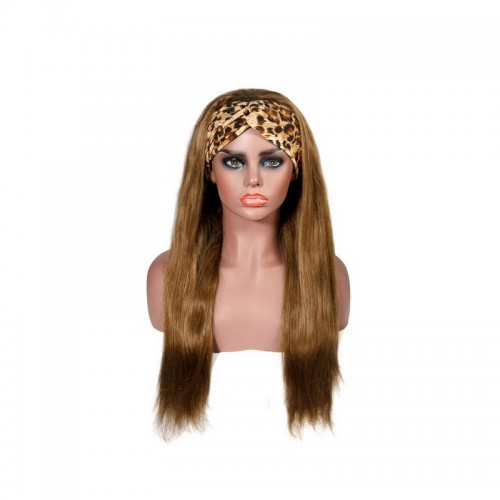 Colored Wig #8 #27 Color Straight Human Hair Headband Wig  | Human Hair Wig | Lace Front