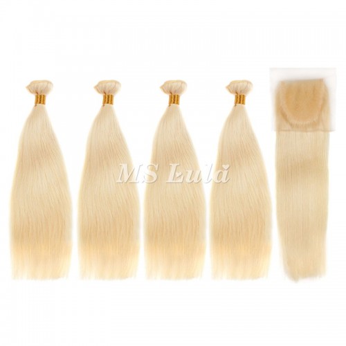613# Virgin Natural Straight Hair Bundles With 1 Lace Closure | Human Hair Wig | Lace Front