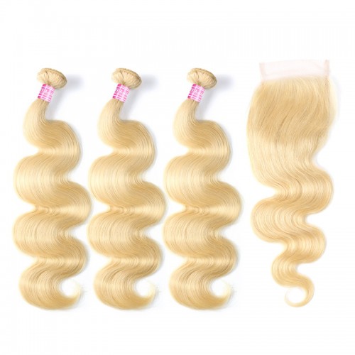 613# Virgin Body Wave Hair Bundles With 1 Lace Closure | Human Hair Wig | Lace Front