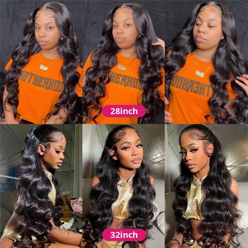 32 34 36 Inch Long Body Wave 13x4 Transparent Lace Full Frontal Wigs | Human Hair Wig | Lace Front