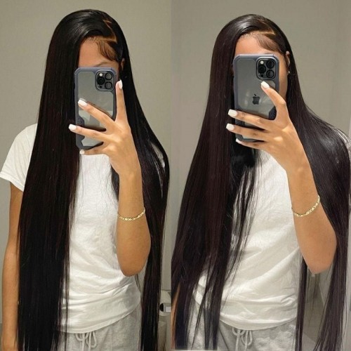 32 34 36 Inch Long Straight 13x4 Transparent Lace Full Frontal Wigs | Human Hair Wig | Lace Front