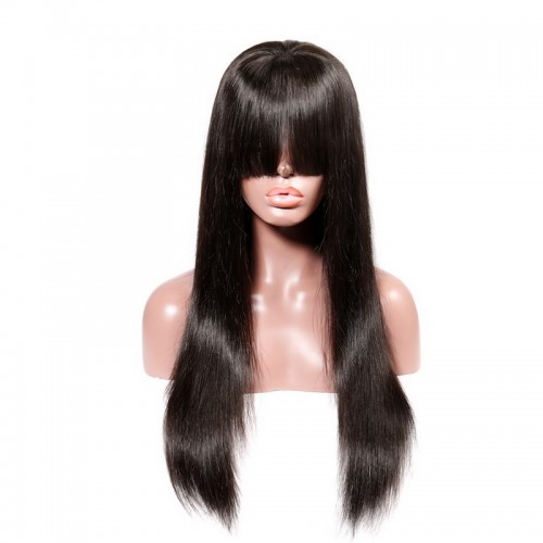 Natural Straight Machine-made Wigs With Bangs(No Lace) | Human Hair Wig | Lace Front