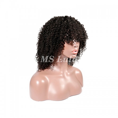 Kinky Curly Wig With Bangs Machine-made Wig For Black Women | Human Hair Wig | Lace Front