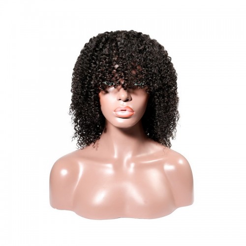 Kinky Curly Wig With Bangs Machine-made Wig For Black Women | Human Hair Wig | Lace Front