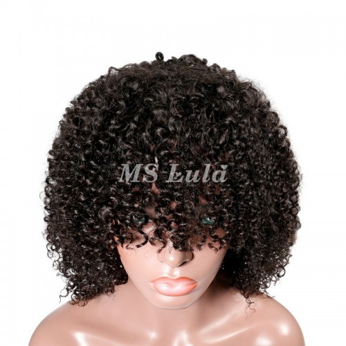 Kinky Curly Wig With Bangs Machine-made Wig For Black Women | Human Hair Wig | Lace Front