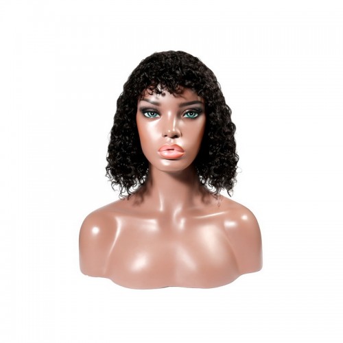 Deep Wave Wig With Bangs Machine-made Wig For Black Women | Human Hair Wig | Lace Front