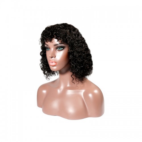 Deep Wave Wig With Bangs Machine-made Wig For Black Women | Human Hair Wig | Lace Front