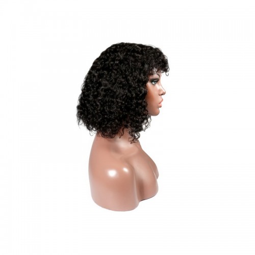 Deep Wave Wig With Bangs Machine-made Wig For Black Women | Human Hair Wig | Lace Front