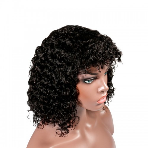 Deep Wave Wig With Bangs Machine-made Wig For Black Women | Human Hair Wig | Lace Front