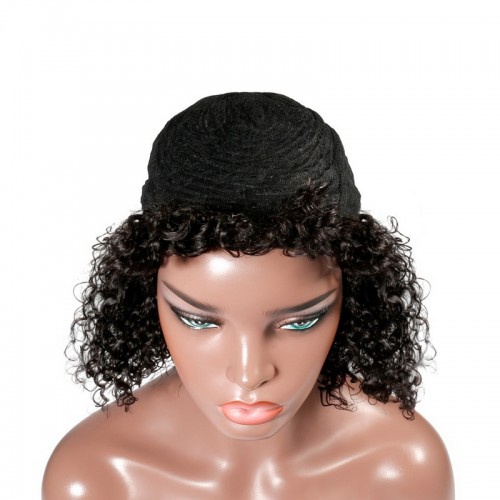 Deep Wave Wig With Bangs Machine-made Wig For Black Women | Human Hair Wig | Lace Front