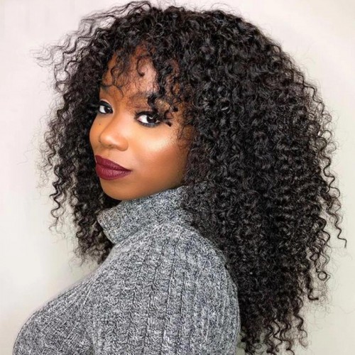 Deep Wave Wig With Bangs Machine-made Wig For Black Women | Human Hair Wig | Lace Front