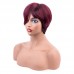 Straight Wine Red Color Machine-made Wig