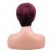 Straight Wine Red Color Machine-made Wig