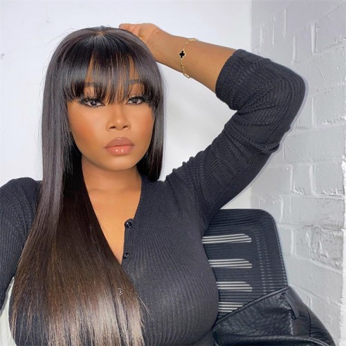 Natural Straight Machine-made Wigs With Bangs(No Lace) | Human Hair Wig | Lace Front