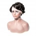 #1B Natural Color Human Hair Curly Wig T Part Pixie Cut Wigs