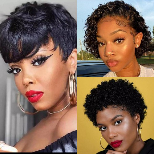 Natural Color Pixie Cut Human Hair Wig Machine-made Wig for Women | Human Hair Wig | Lace Front