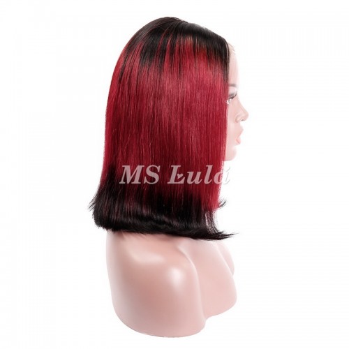 Black Root 1b/red/1b Ombre Color Straight BOB Lace Closure Wig | Human Hair Wig | Lace Front