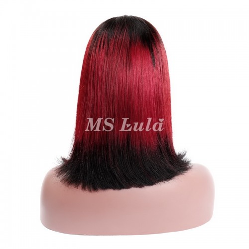 Black Root 1b/red/1b Ombre Color Straight BOB Lace Closure Wig | Human Hair Wig | Lace Front