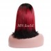 Black Root 1b/red/1b Ombre Color Straight BOB Lace Closure Wig