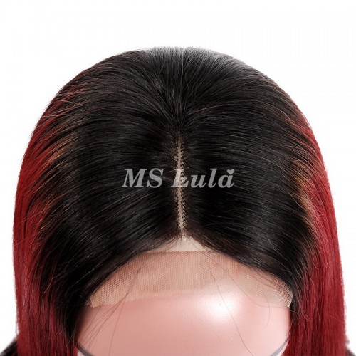 Black Root 1b/red/1b Ombre Color Straight BOB Lace Closure Wig | Human Hair Wig | Lace Front