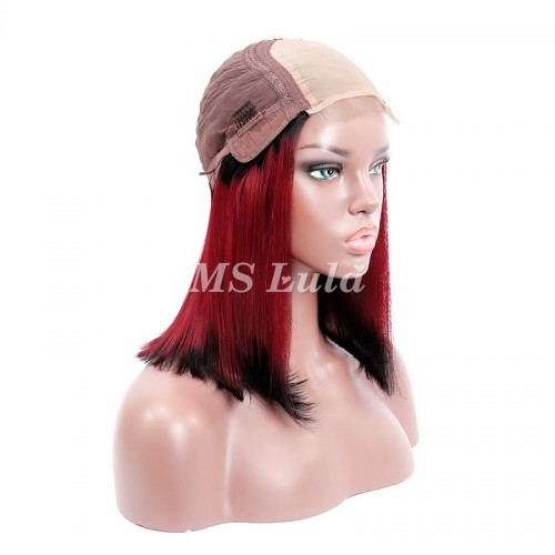 Black Root 1b/red/1b Ombre Color Straight BOB Lace Closure Wig | Human Hair Wig | Lace Front