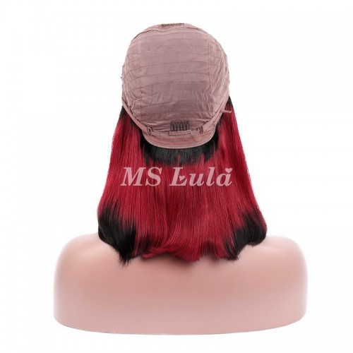 Black Root 1b/red/1b Ombre Color Straight BOB Lace Closure Wig | Human Hair Wig | Lace Front