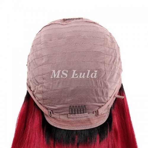 Black Root 1b/red/1b Ombre Color Straight BOB Lace Closure Wig | Human Hair Wig | Lace Front