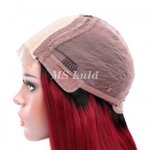 Black Root 1b/red/1b Ombre Color Straight BOB Lace Closure Wig | Human Hair Wig | Lace Front
