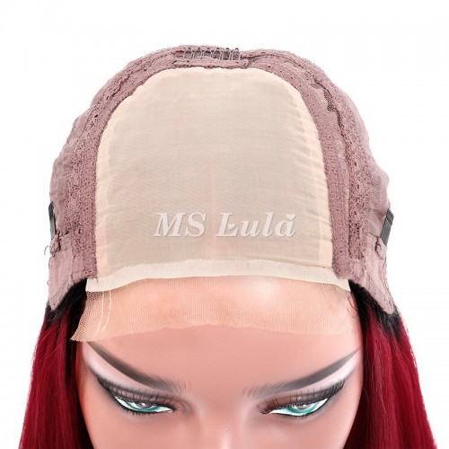 Black Root 1b/red/1b Ombre Color Straight BOB Lace Closure Wig | Human Hair Wig | Lace Front