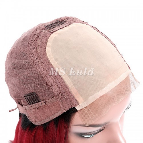 Black Root 1b/red/1b Ombre Color Straight BOB Lace Closure Wig | Human Hair Wig | Lace Front