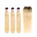 Black Roots 1b/613 Ombre Color Straight Virgin Hair Bundles With 4x4 Lace Closure
