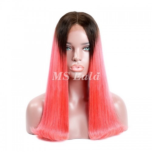 Black Root 1b/Pink Ombre Color Straight BOB Lace Closure Wig | Human Hair Wig | Lace Front