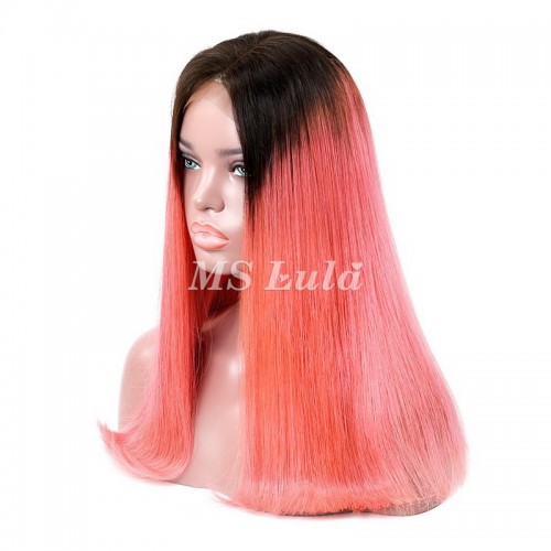 Black Root 1b/Pink Ombre Color Straight BOB Lace Closure Wig | Human Hair Wig | Lace Front
