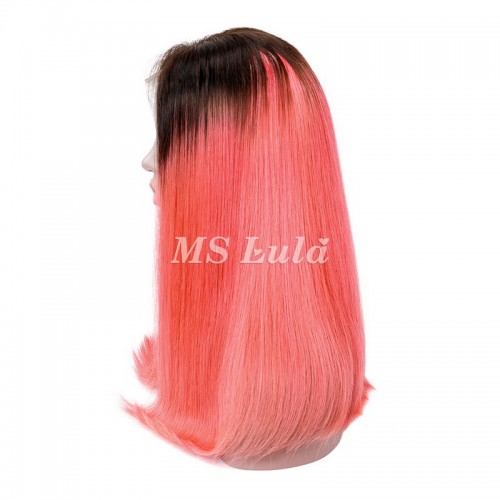 Black Root 1b/Pink Ombre Color Straight BOB Lace Closure Wig | Human Hair Wig | Lace Front