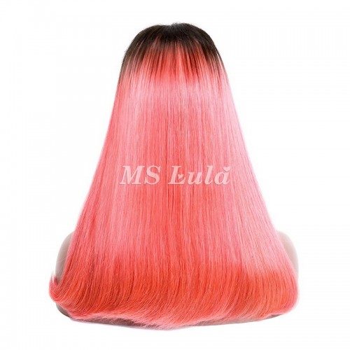 Black Root 1b/Pink Ombre Color Straight BOB Lace Closure Wig | Human Hair Wig | Lace Front